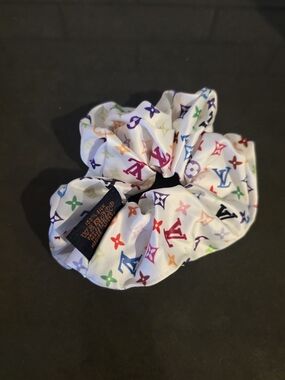 White Multicolor Logo Scrunchie